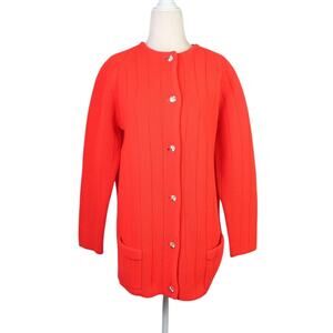 Vintage 70s Vibrant Red Acrylic Knit Button Front Cardigan Sweater L